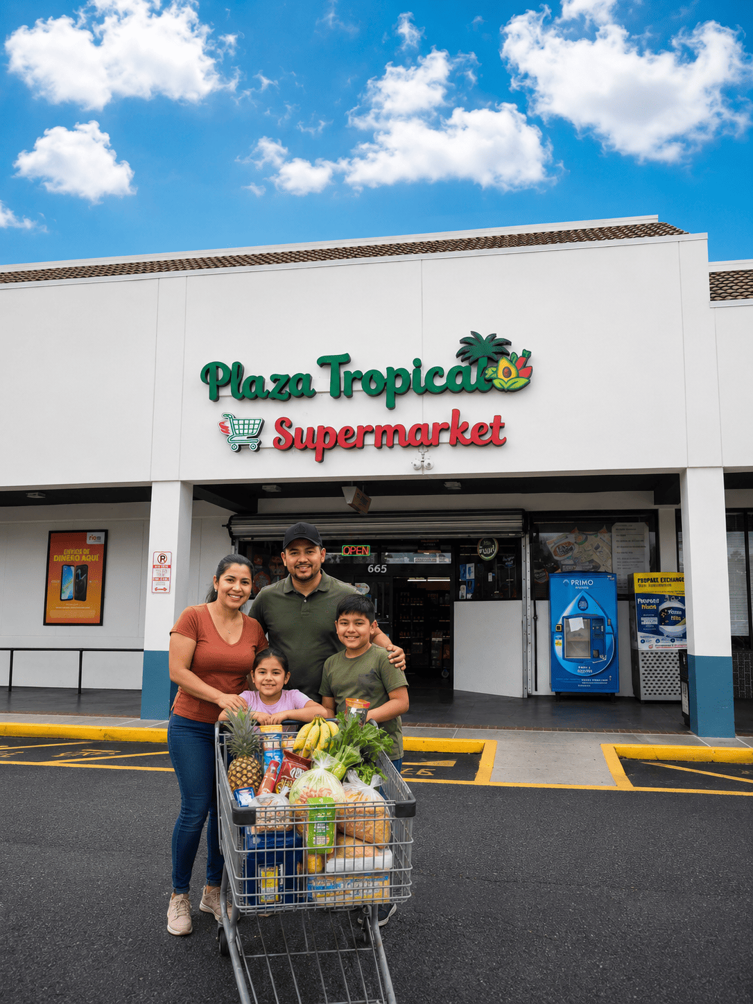Interior of Plaza Tropical Supermarket showing fresh produce and vibrant atmosphere